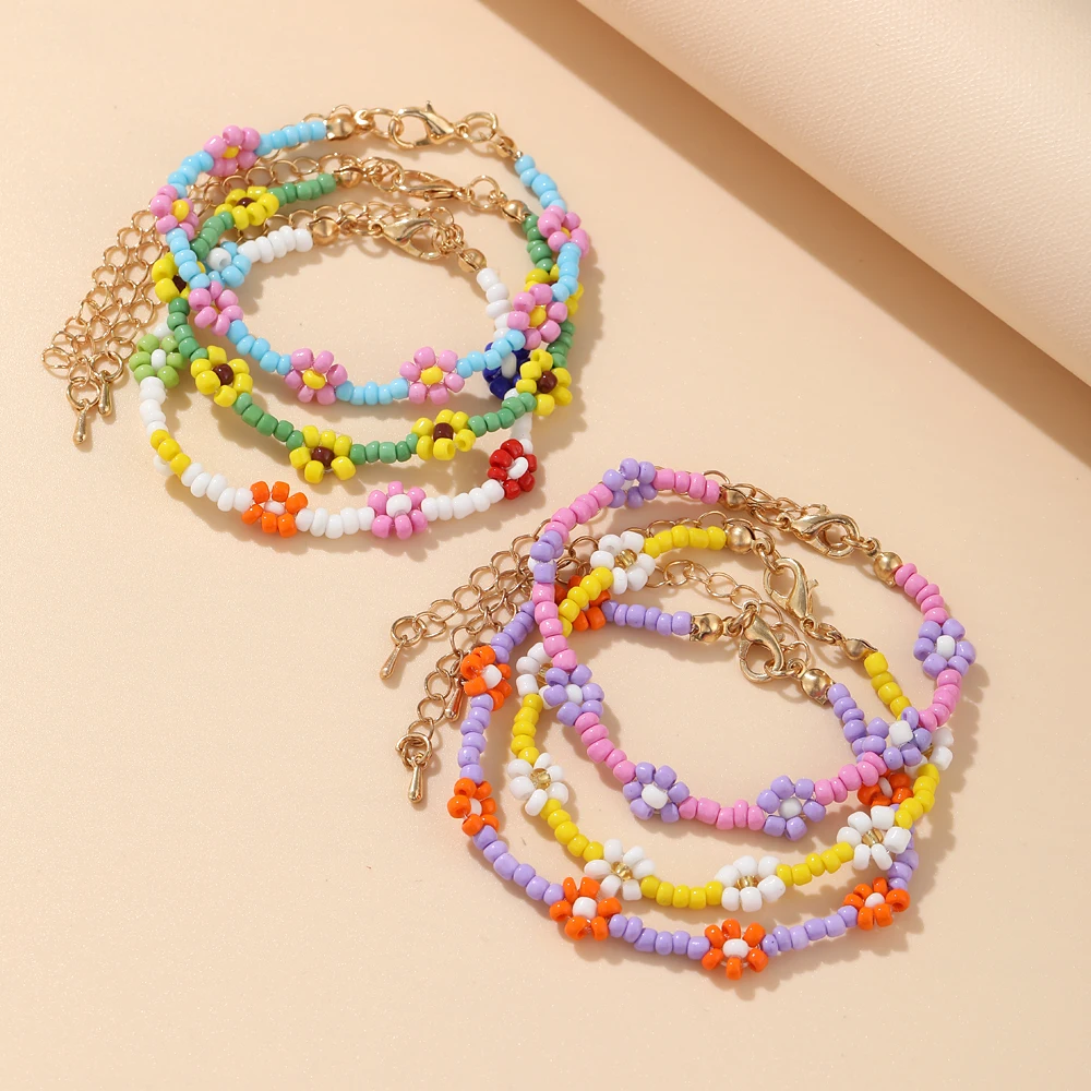 Bracelet Jewelry Korean Daisy Flower Bracelet for Women Girls Beaded Handmade Elastic Wristband