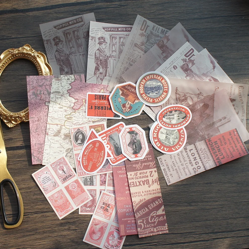 

30pcs Adventure stories of the 19th century Style Paper and Sticker Scrapbooking DIY Gift Packing Label Decoration Tag