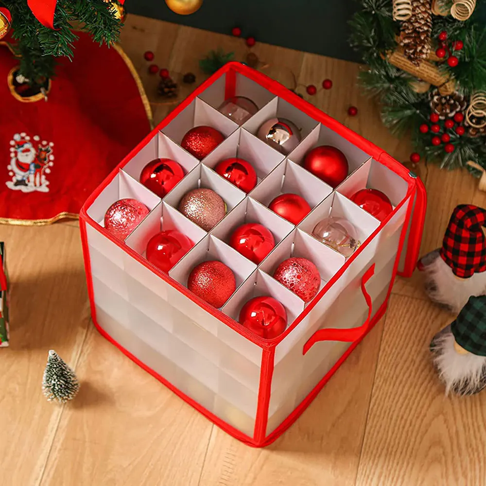 

64 Grid Red Pp Inner Grid Christmas Color Box with Christmas Balls Desktop Storage Box Cardboard Inner Grid Home Storage Box