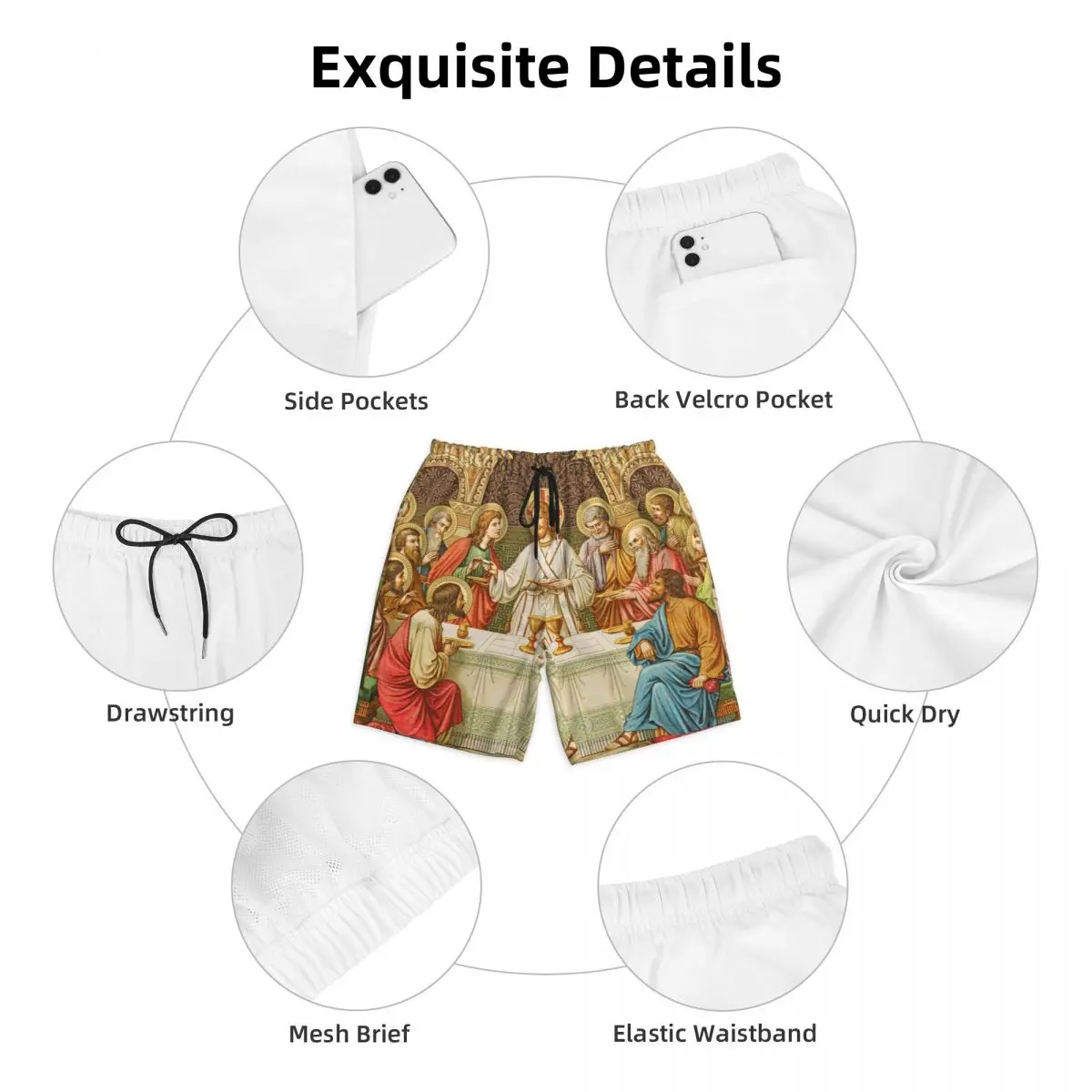 Custom Ethiopian Christian Christ Jesus Last Supper Swim Trunks Mens Quick Dry Board Shorts Swimwear Suits Boardshorts 5