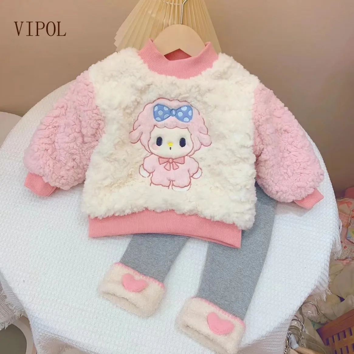 

VIPOL Girls' fleece thickened suit Children's winter suit cartoon hoodie two-piece baby girl set 7-12m 13-24m 25-36m 4-6y