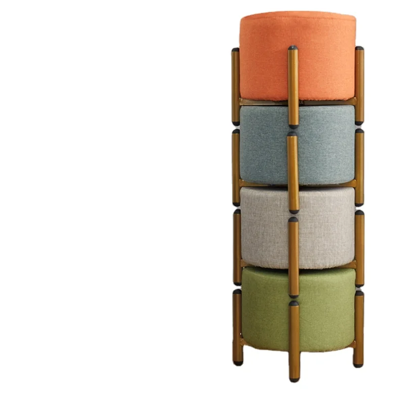 

Space Saving Living Room Modern Footstool Round Ottoman Stool With Metal Legs