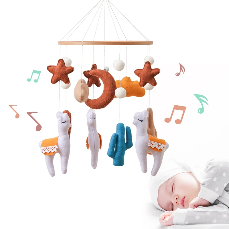 

Baby Rattle Toy Crib Mobile Wooden Bed Bell Soft Felt Alpaca Shape Wind Chime Pendant Newborn Music Box Bed Bell Toys Crib Gifts