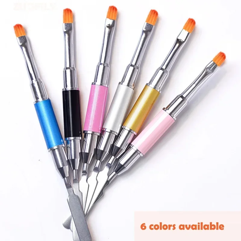 Heallor Dual Ended Nail Gel Brush Picker 2 IN 1 Design Nail Brush and Spatula Stainless Steel Gel Nail Brush for Manicure Extens 2