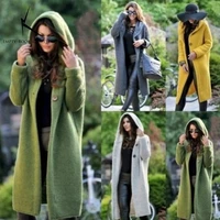 2024 New Women's Medium To Long Length Sweater Hooded Cardigan Women's Knitted Sweater
