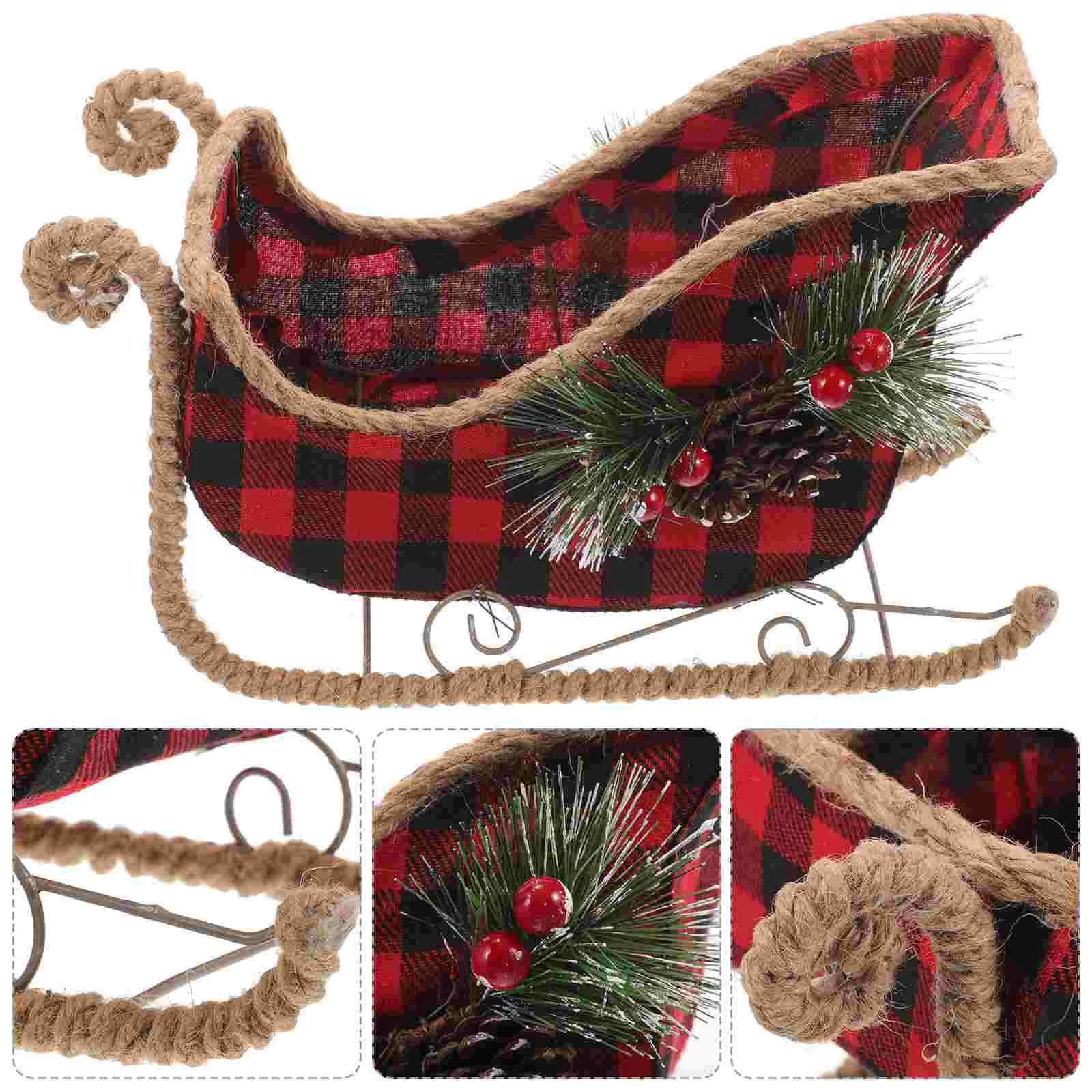 

Christmas Sleigh Ornament Decoration Pine Cones Table Top Decor Empty Baskets Holiday Supplies