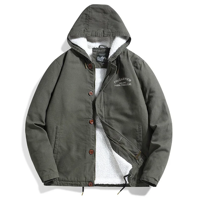 Men Hooded Winter Coats Fleece Down Jackets Wool Liner Warm Parkas Good Quality Male Casual Outwear Winter Clothes Size 5XL