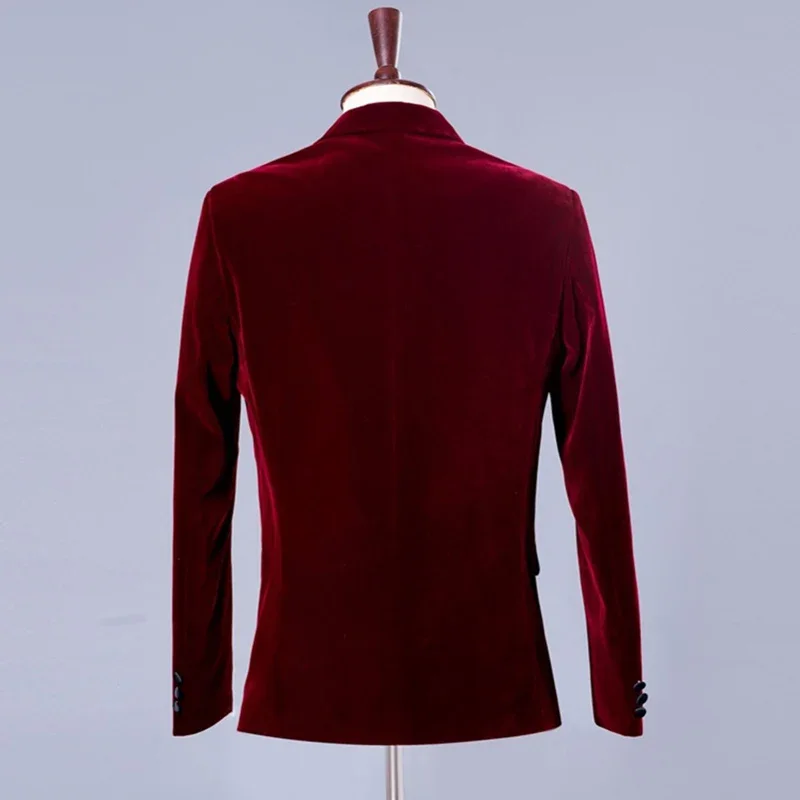 Retro Men Suit Jacket for Boyfriend Burgundy Velvet Dinner Blazer Wedding Groom Slim Fit with Black Peak Lapel Fashion Coat men suits jackets