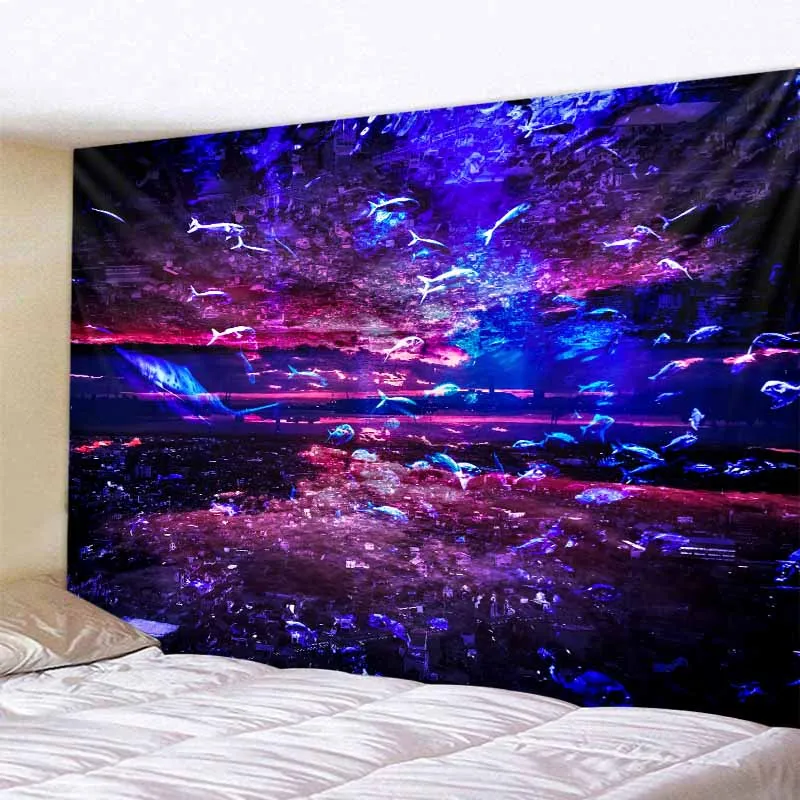 

Fantasy Landscape Tapestry Colorful Starry Wall Hanging Boho Home Decor Travel Mattress Sheet Living Room Decor Background Fabri