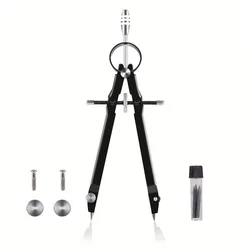 Professional Metal Precision Compass for Geometry and Math with Lock Function (Black)