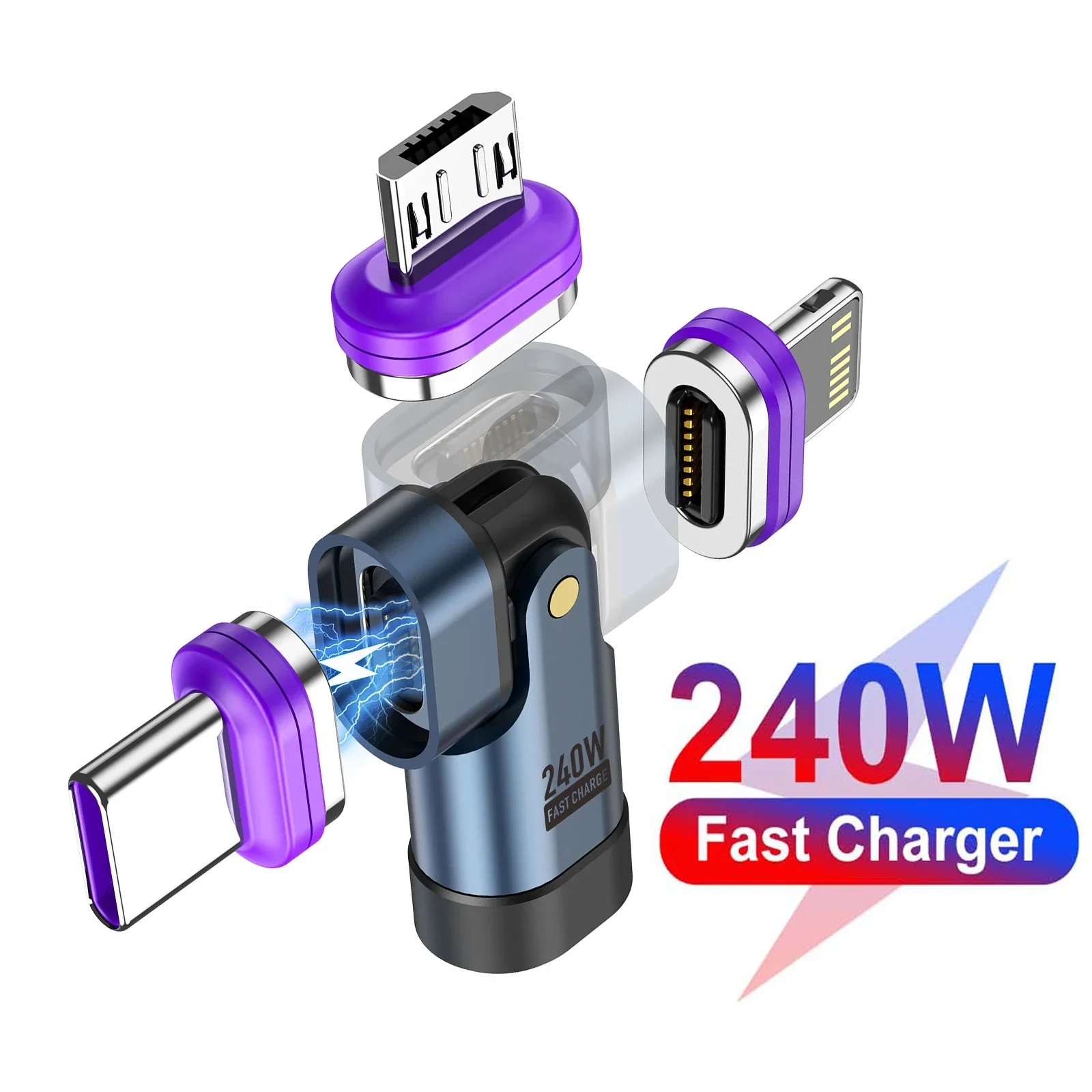 3 IN 1 240W USB-C to Type-C Adapter 180&deg; Rotation Magnetic Fast Charging Type C Female Converter For Macbook Pro iPhone 16 15 usb hub wifi adapter usb to hdmi adapter bluetooth usb adapter usb isolator