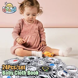 24Pcs/set Baby Cloth Book Early Education Toys Intelligence Fun Alphabet Card Portable Set of Black and White for Toddler Infant