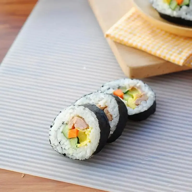 Description Picture 5 of item1pc 27/35cm Household Creative White Food Grade Silicone Sushi Mats Sushi Roll Up Curtains Cake Roll Up Curtains Sushi Tool