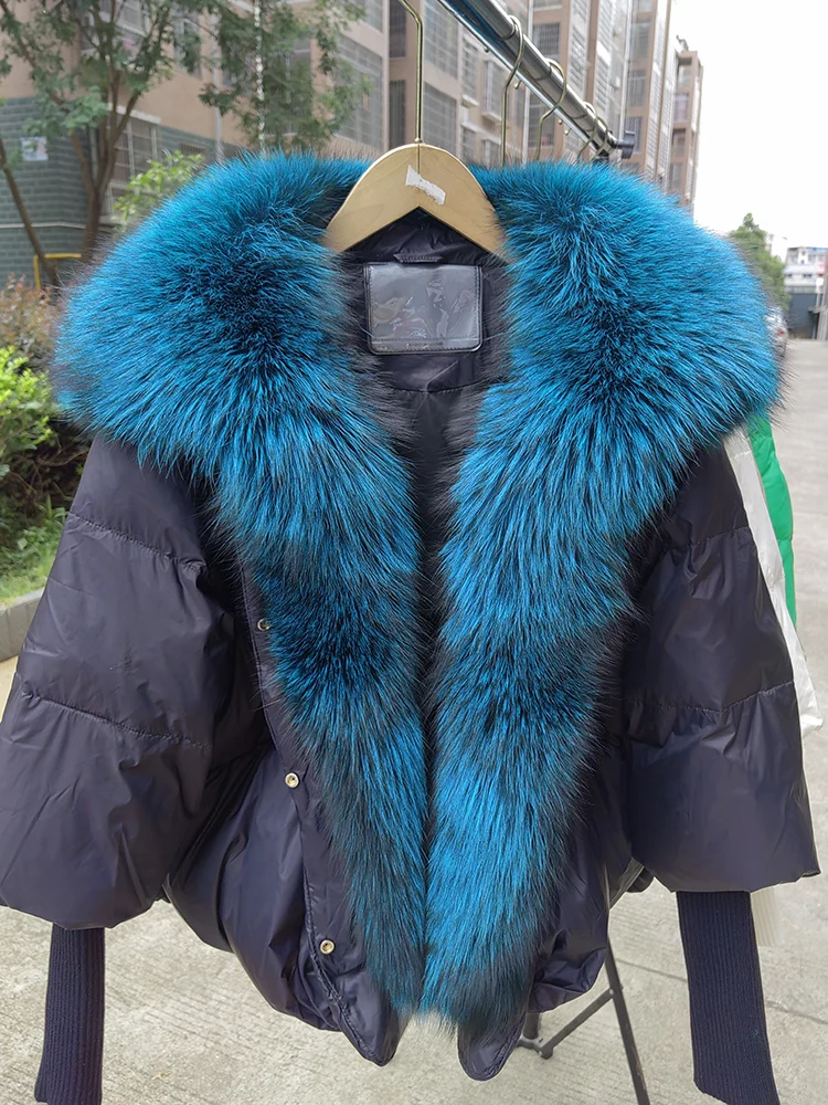 Female Large Fox Fur Collar Outerwear Thick Warm Fur Real Fur Coat Winter Jacket Women White Duck Down Jackets Hooded