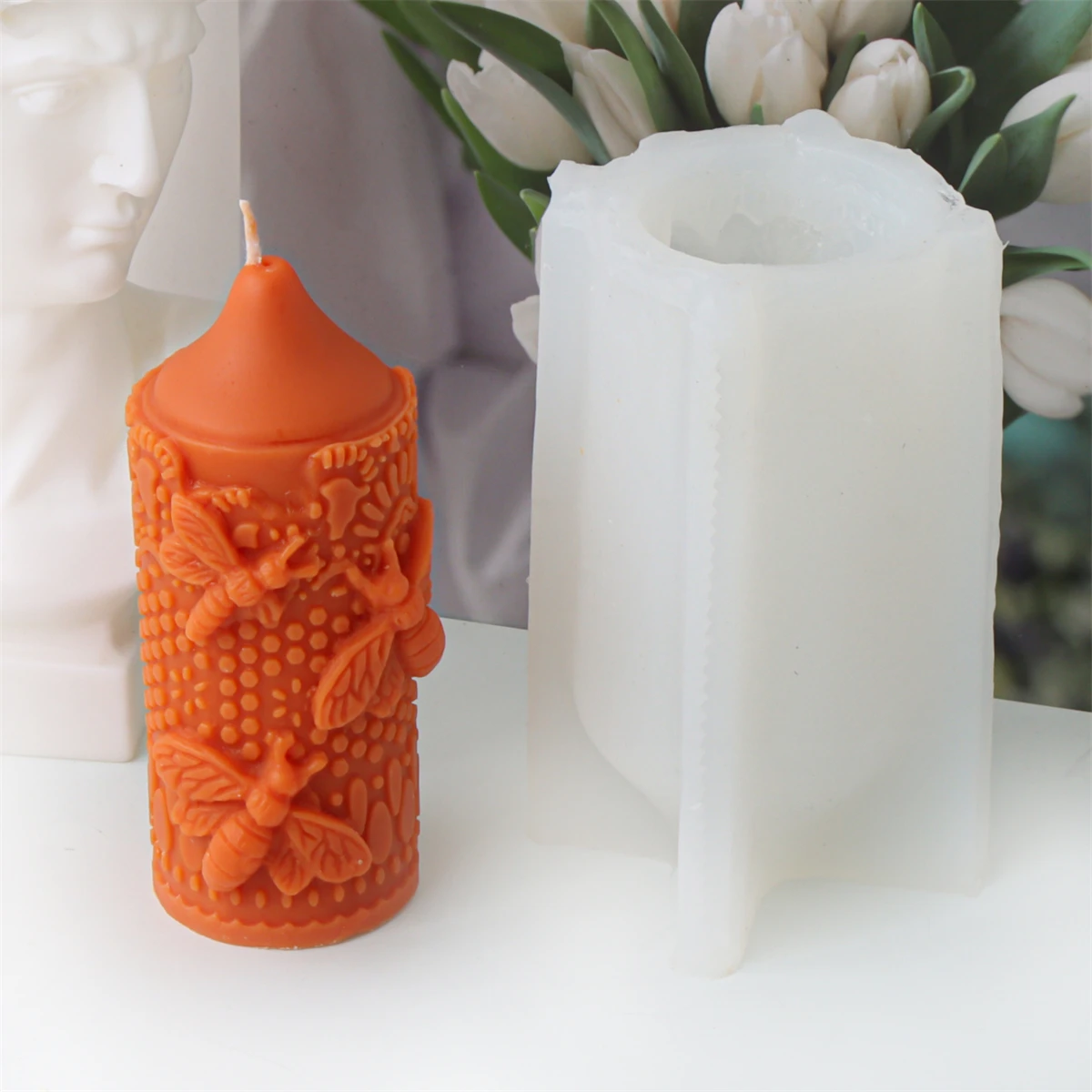 3D Bee Honeycomb Column Pillar Candle Molds Beehive Silicone Mould for Homemade Beeswax Aromatherapy Craft Soap Plaster Mold