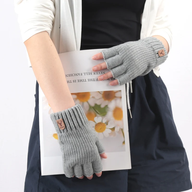 Unisex Elastic Knitted Fingerless Gloves Winter Thicken Warm Touch Screen Mittens for Men Women Warm Half Finger Work Gloves fingerless gloves half finger gloves