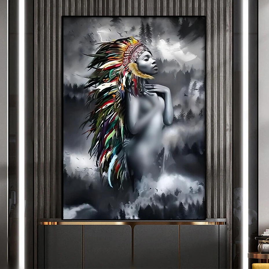 

Abstract Canvas Painting Mohican African Women And Nature Wall Art Ethnic Style Posters And Prints for Living Room Bedroom Decor