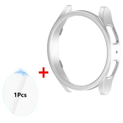 Premium Waterproof PC Cover with Tempered Glass Protector for Samsung Galaxy Watch 6 and Classic (Silver)
