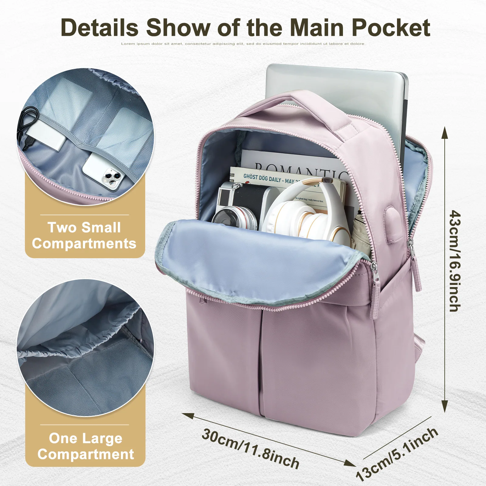 Women's Laptop Backpack, 5.6-inch Anti theft Laptop Casual Backpack, USB Charging, Work Travel, Girl University College Backpack