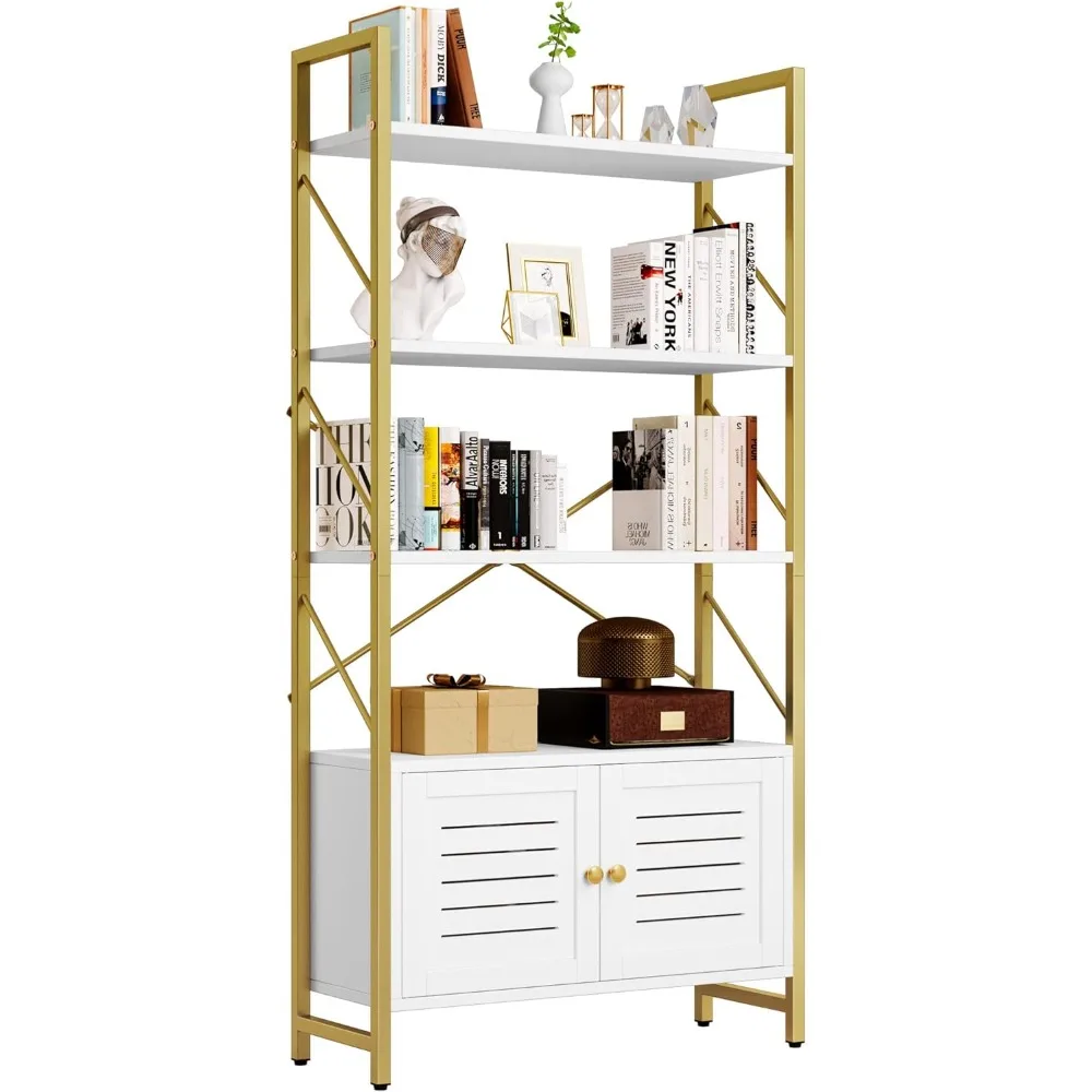 

Bookshelf and Bookcase with Storage Cabinet, Standing 5 Tiers Book Shelves Display Rack with Doors for Home Office, Bookcase