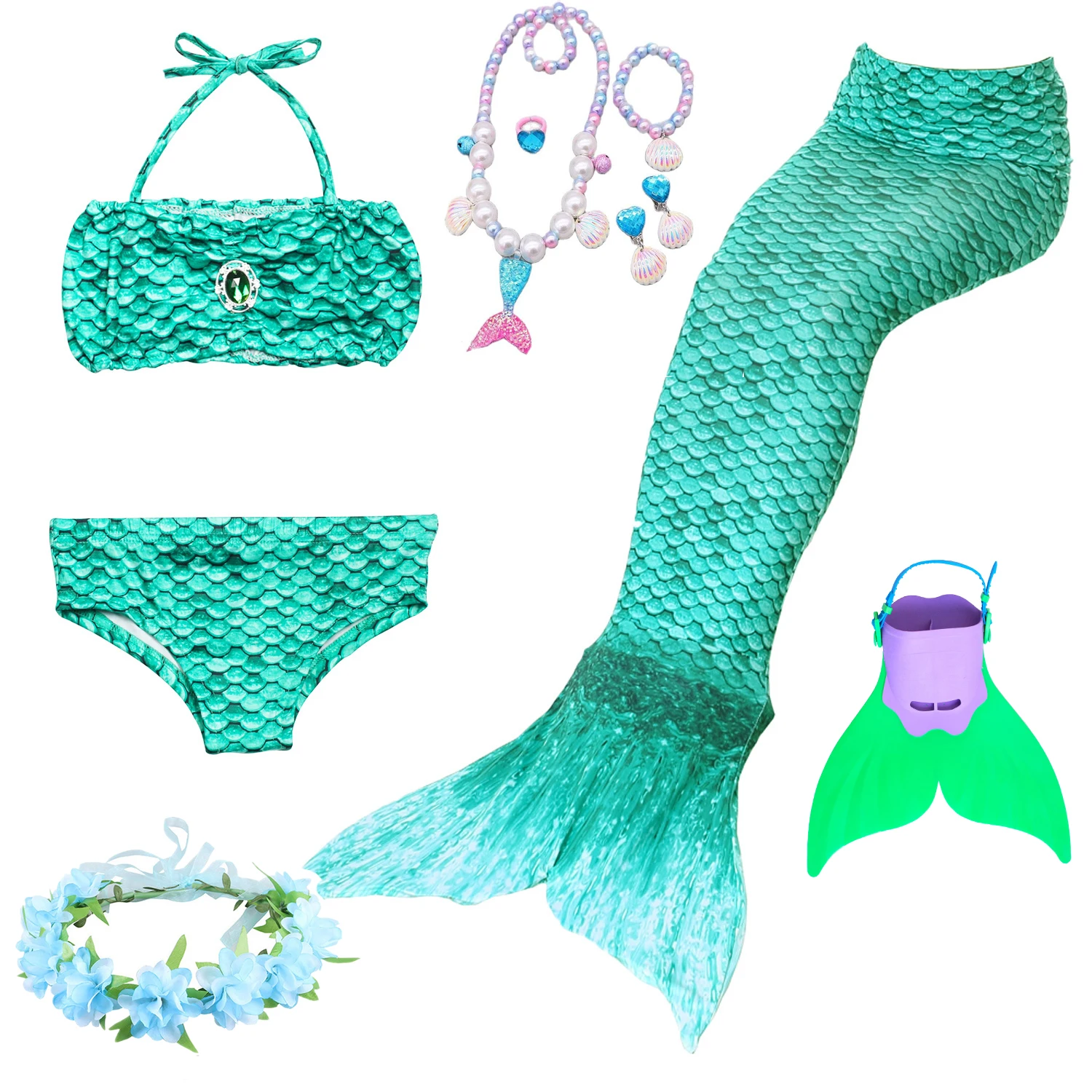 Cosplay Costume Kids Girls Dress Halloween Dress Outfit Mermaid Costume 3pcs Girls Mermaid Tails Swimming Dresses Cosplay Costume Clothes Little Children Swimsuit for Kids Swimmable Halloween Gift