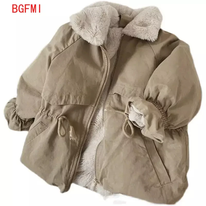 Baby Boys Khaki Lamb Wool Blend Parkas Coat Autumn Winter Coats Fur Jackets for Girls Cute Warm Jacket Children Snowsuit Fashion wool jacket children jackets girls coat