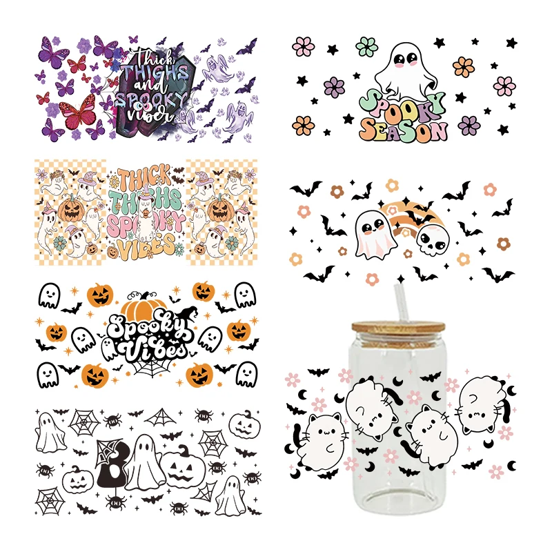 

3D UV DTF Transfers Stickers 16oz Cup Wraps Spooky Season Halloween Printed For DIY Glass Ceramic Metal Leather Etc. D4601