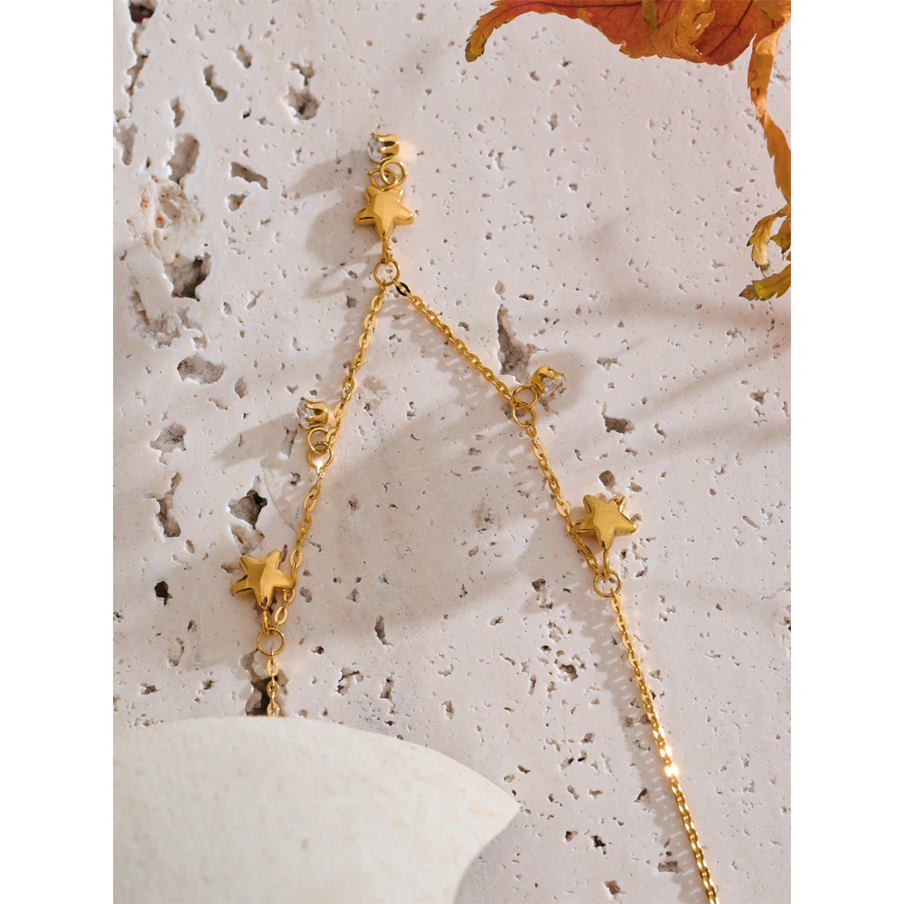 Yhpup Stainless Steel Zirconia Star Drop Necklace 18K Gold PVD Plated