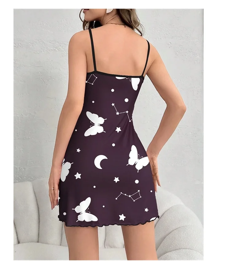 Women's Nightdress Nightgown Summer Sleeveless Night Dress Butterfly Print Cami Sleepwear Soft Comfortable Lounge Wear Nightwear