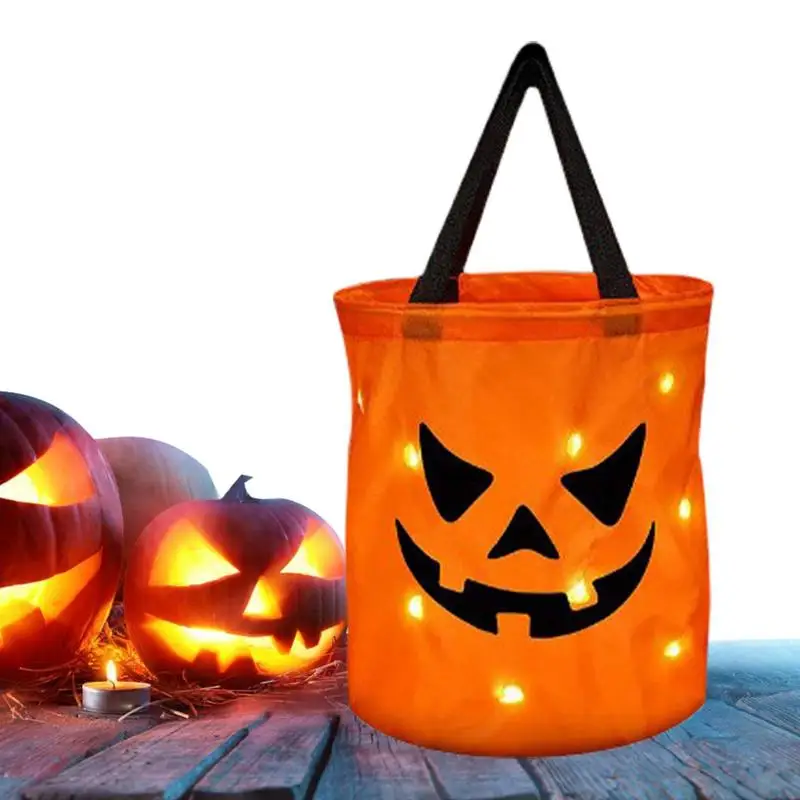 

Halloween LED Light Halloween Trick Or Treat Bucket Pumpkin Candy Bags Collapsible Basket Halloween Party Pumpkin Decorations
