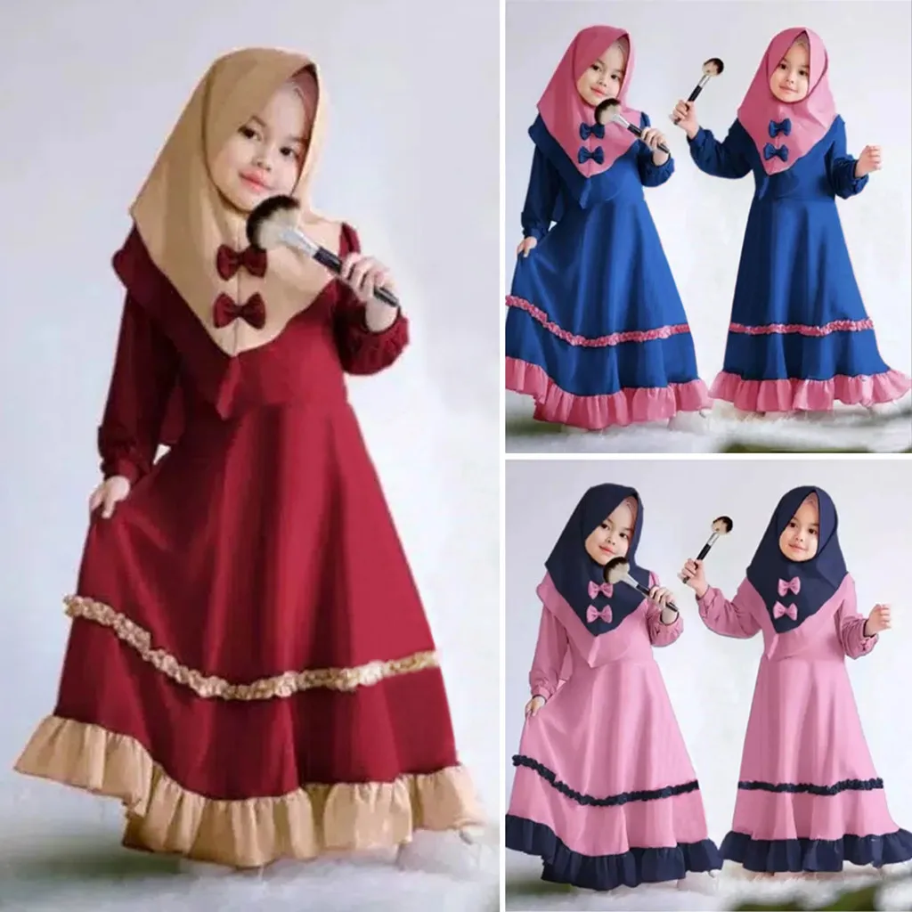 Kid Dubai Girl Robe Abaya Traditional Dress Clothing Baby Ramadan Sweatpants And Hoodie Set for Girls Baby Stuff for Girls