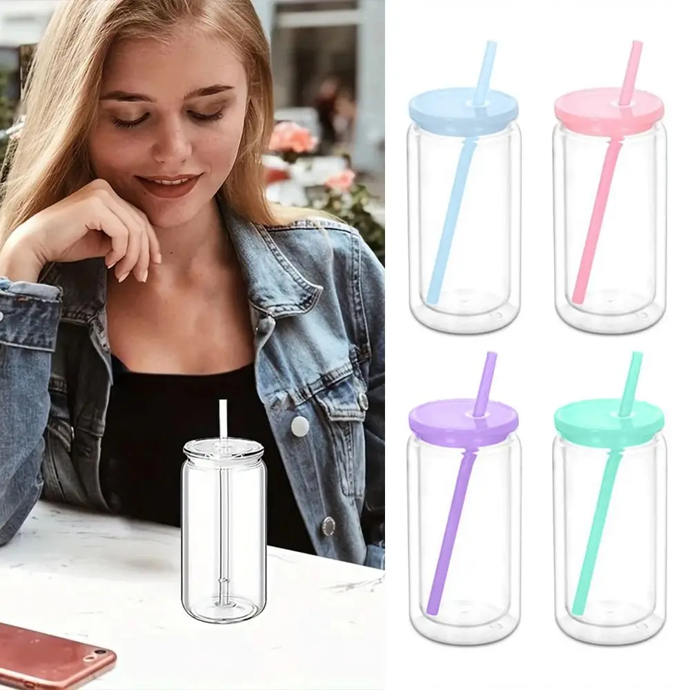 Gift 16oz Capacity Mason Jar Cups Reusable Double Layers Water Bottles Break-Resistant Snow Globe Tumbler Holiday Gifts