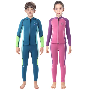 Two-Piece Kids Wetsuit,3.5mm Neoprene,Thicked Long Sleeve Patchwork Swiming Wear,Anti-UV Warm Diving Thermal Snorkelling Suits 1