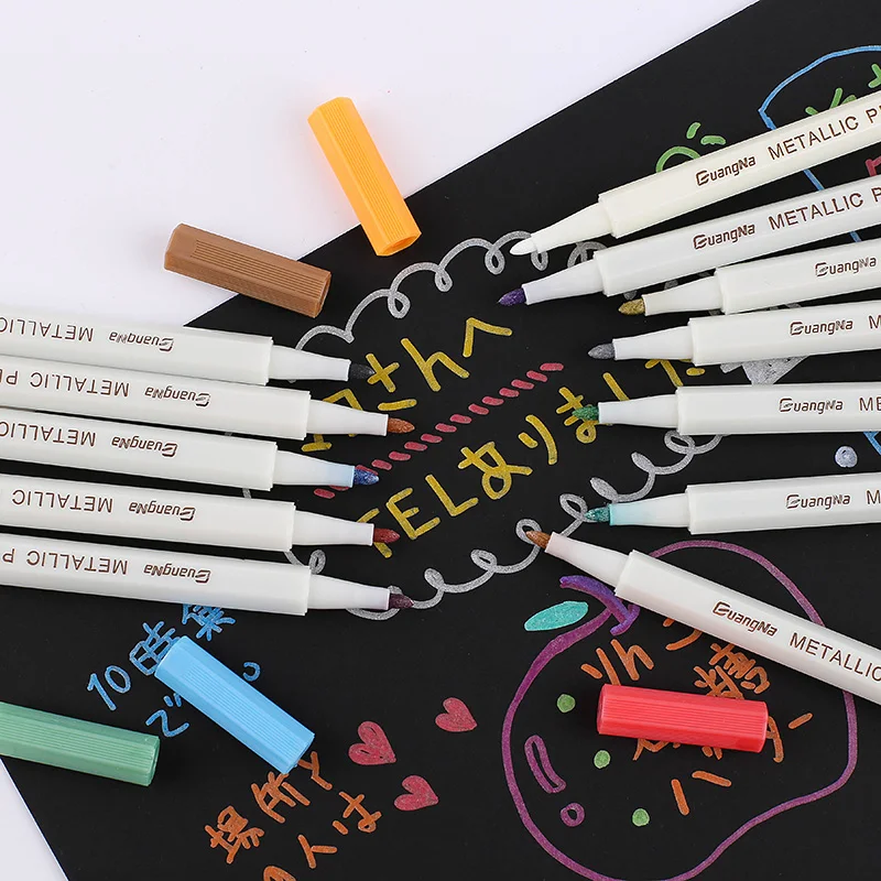 10 Colors/Set Fine Point Brush Metallic Marker Pens Double Tip Markers for Black  Paper, Calligraphy