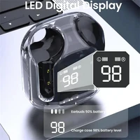 Original T2 Wireless Bluetooth Earphone Transparent HIFI Headphones LED Power Digital Display Stereo Sound Earphones for Phone 2