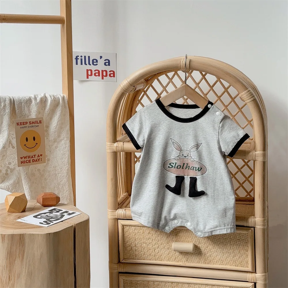 

Korean Baby Clothing Summer New Cartoon Short Sleeved Crawling Clothes for Small Month-old Babies, Casual Wear for Outdoor Wear