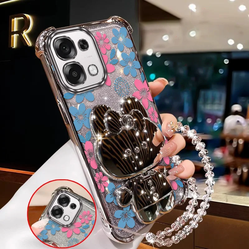 3-Piece Blue Floral Phone Case Set with Lanyard and Stand