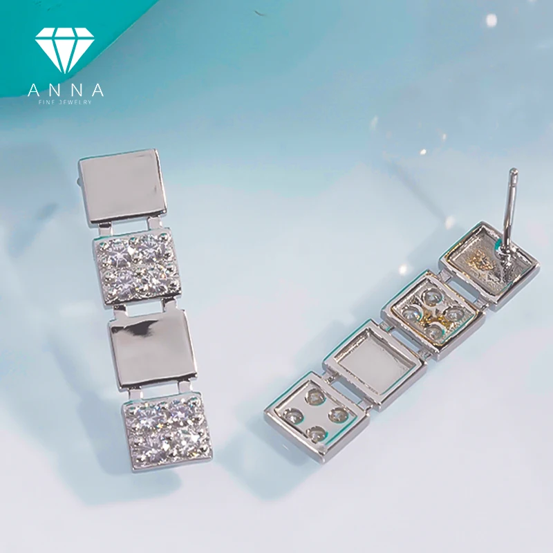 New Square Shape Pt950 Platinum Plated D Color Moissanite Diamond Drop Earrings for Women Solid 925 Sterling Silver Fine Jewelry