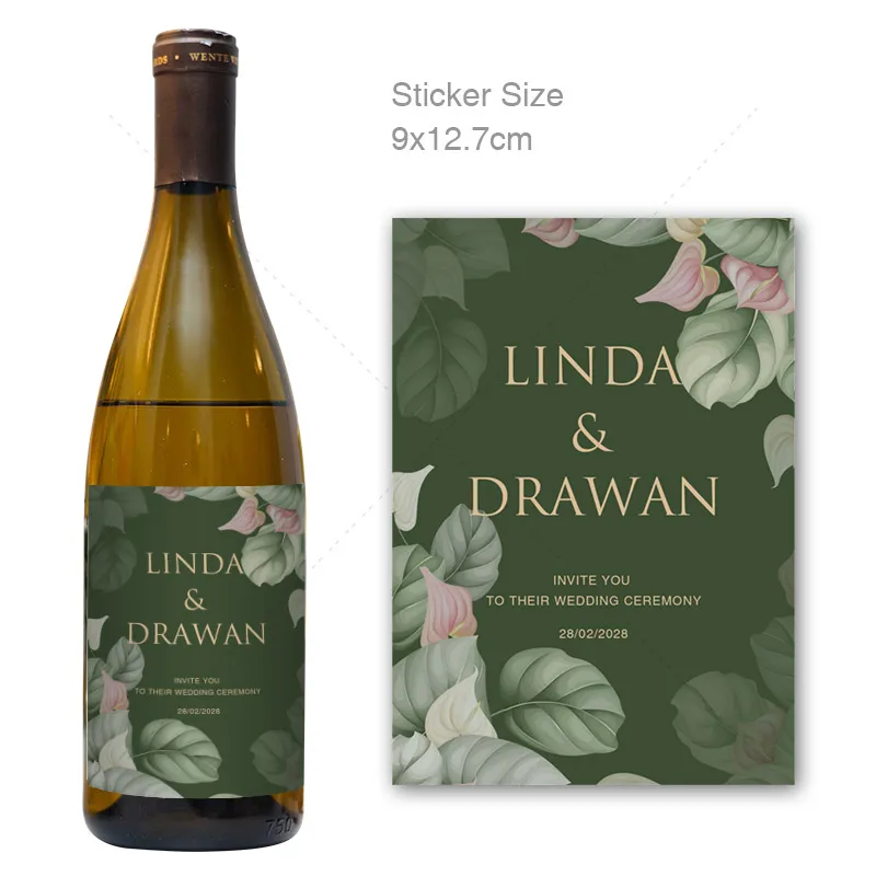 thumbnail image 1 of Etiqueta adhesiva para vino y champán de boda, personalizada, para cumpleaños, novia, boda, envolturas, decoración de botellas, caja de regalo, etiquetas para botellas, 1 of 5
