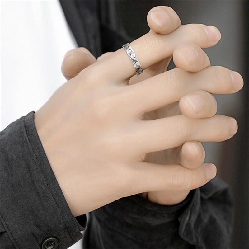 WYEAIIR 925 Sterling Silver Ethnic Retro Good Luck Cloud Wave Resizable Opening Ring For Women Luxury Jewelry 4