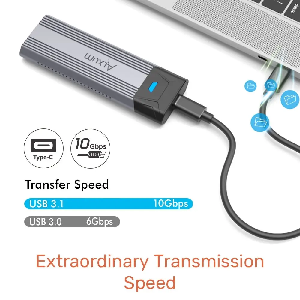 M2 NVMe SSD Enclosure 10Gbps SSD Case Portable Box USB C Gen2 Tool Free External Adapter With Metal Heat Sink Pad For PC