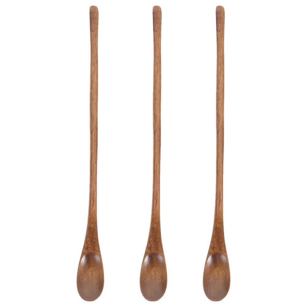 

3 Pcs Long Handle Coffee Spoon Stirring Spoons Mixing Portable Food Salad Wooden Serving