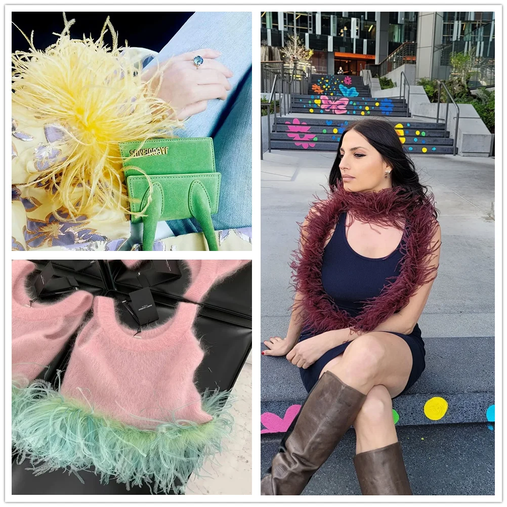 보아 천연 하이 퀄리티 타조 깃털 스카프 숄, 의류 바느질 깃털, 웨딩 카니발 장식, 1 겹, 로트 당 2 미터