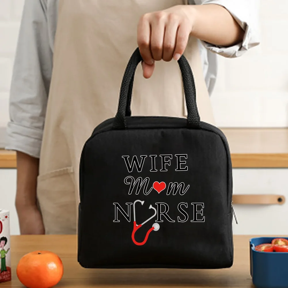 Insulated Lunch Bag  Zipper Cooler Tote Thermal Bag Lunch Box  Canvas Food Picnic Lunch Bags for Work Handbag Nurse Pattern