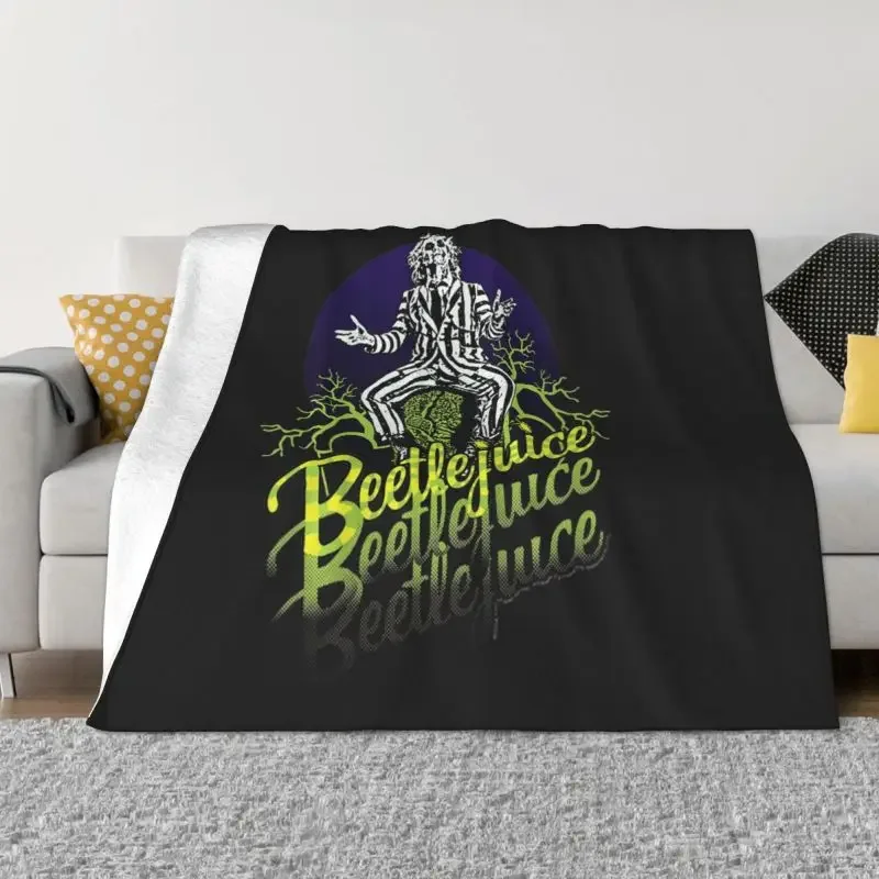 

Halloween Beetlejuice Sofa Fleece Throw Blanket Warm Flannel Tim Burton Film Gothic Blankets for Bedding Travel Couch Bedspreads