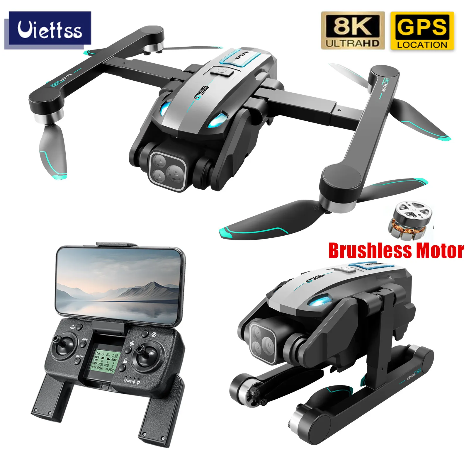 New S188 Drone GPS 8K HD Triple Camera Optical Flow Positioning Obstacle Avoidance Brushless Motor Foldable Quadcopter Drone drone quadcopter