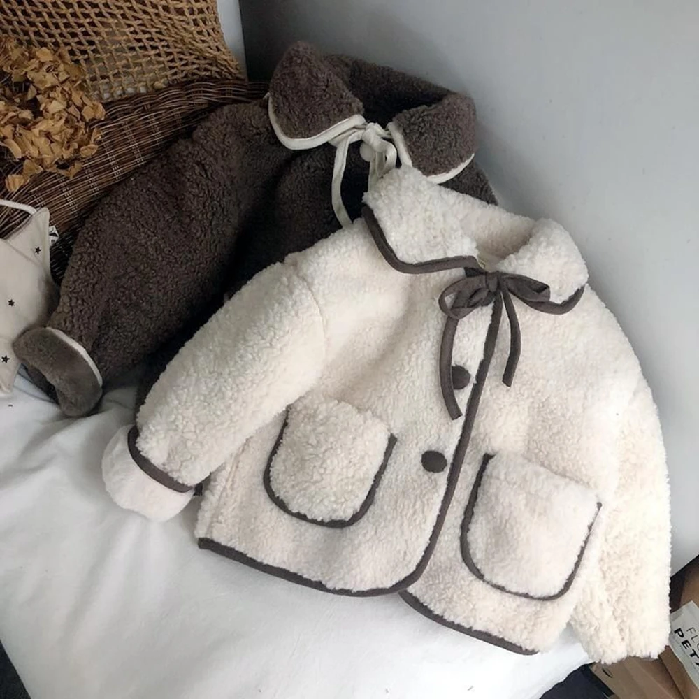 

Toddler Baby Fall Lambswool Outerwear Coat Solid Cute Kids Jackets for Girls Korean Style Button Jacket fits 1-10 Years