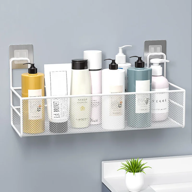 Wall-mounted Bathroom Shelf Shower Shampoo Rack Organizer Toilet Accessories Holder Kitchen Free Punch Condiment Storage Baskets 4