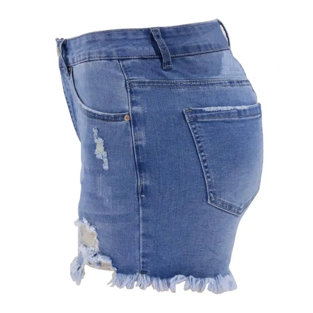 

Women Denim Shorts Women High Rise Shorts Stylish Women's High Waist Denim Shorts with Ripped Edge Multi Pockets Slim for Summer