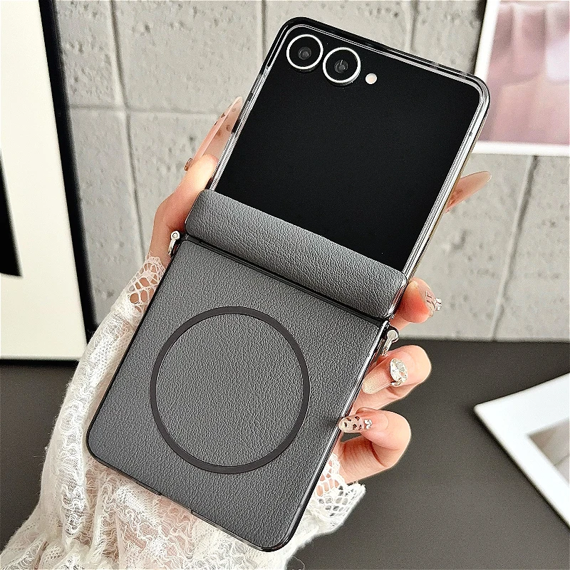 Elegant Vegan Leather Magnetic Folding Case with Frosted Hinge Back Cover
